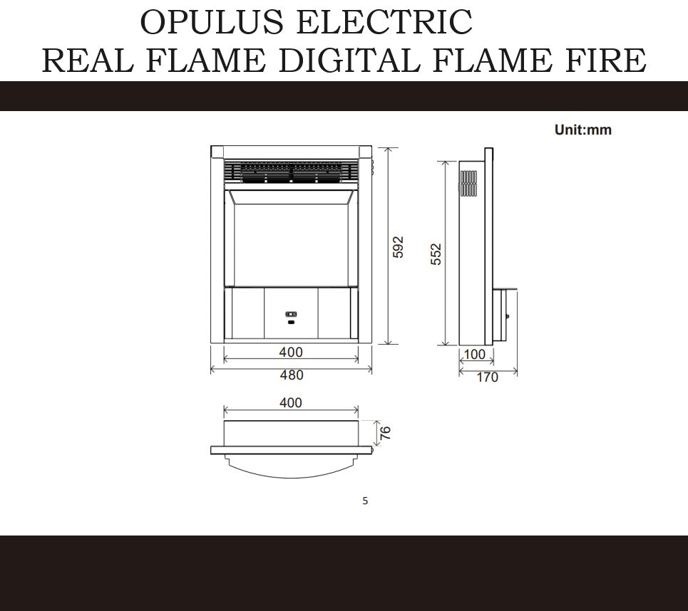 C&J Opulus Remote Controlled Electric Fire with LCD Digital "Real Flame" in Brushed Cast Iron