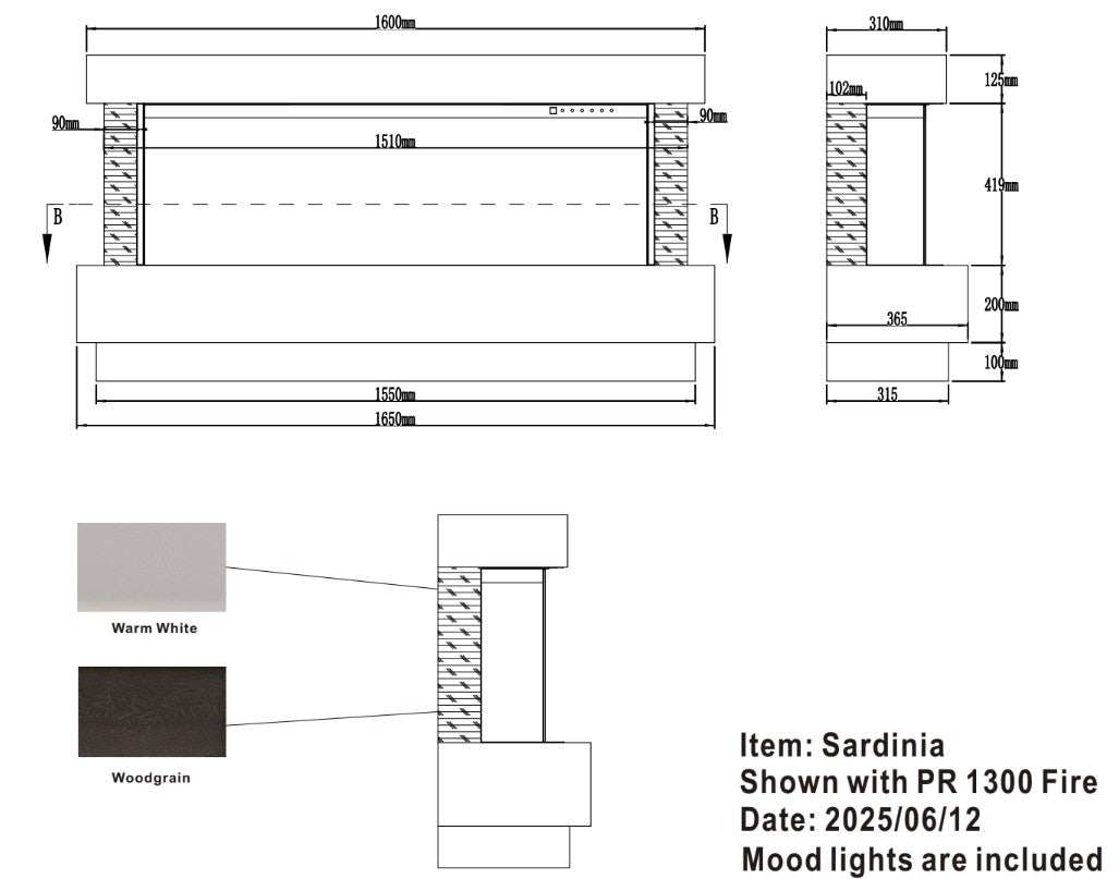 Flamora Sardinia Timber Electric Fireplace Suite with Pulsing Deep Log Effect 1650mm