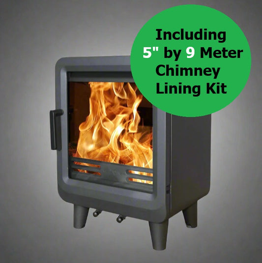 Scanda Orka 5kw Multi Fuel or Wood Burning Stove & Flue Chimney Bundle 125mm 9 Meter Flexi Kit - Traditional Legs