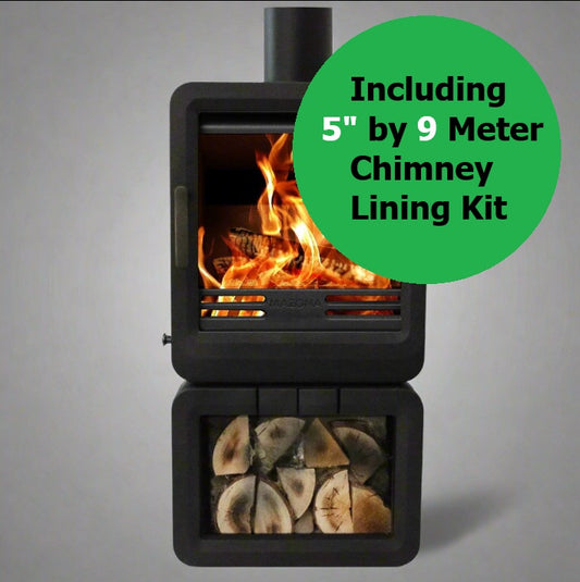 Scanda Orka 5kw Multi Fuel or Wood Burning Stove & Flue Chimney Bundle 125mm 9 Meter Flexi Kit in black bundle