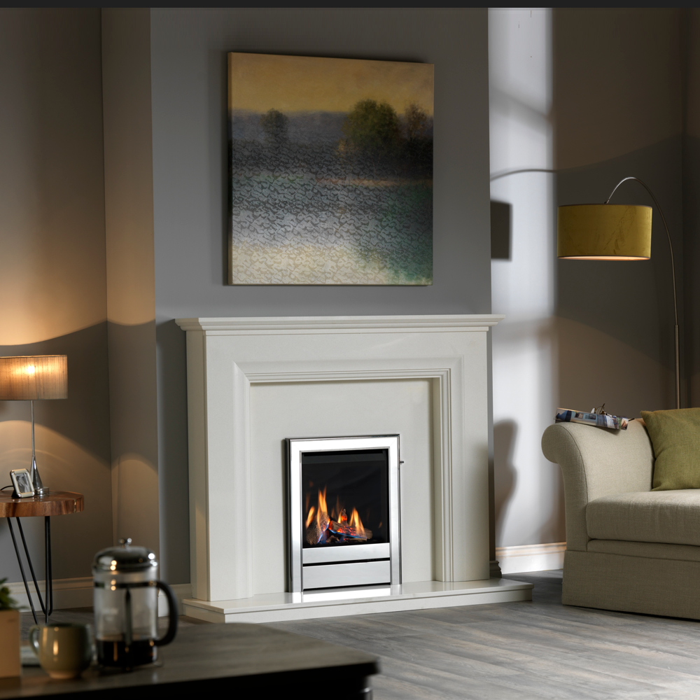 Wildfire Ravel 400 HE Log Effect Slide Control Conventional Flue Gas Fire with Black Nickel & Chrome Contemporary Trim