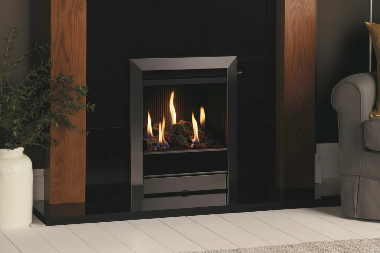 Gazco Logic HE Balanced Flue Log Effect Gas Fire with Tempo Frame