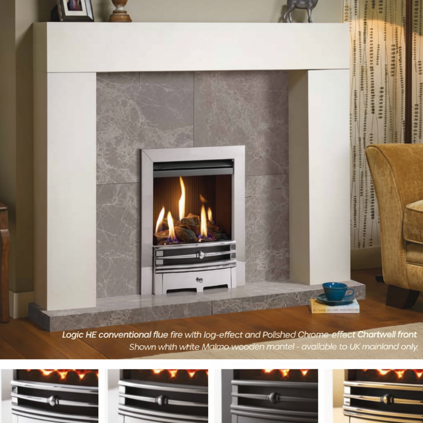 Gazco Logic HE Conventional Flue  Chartwell Silver
