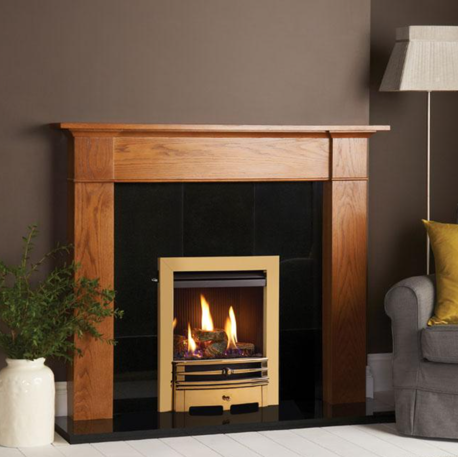 Gazco Logic HE Conventional Flue Effect Gas Fire with Brass Chartwell Front and Frame
