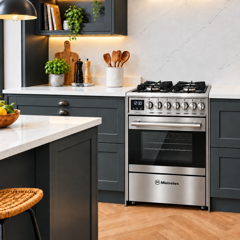 Meireles Braga E610X in 60cm in Stainless Steel Gas Dual Fuel Cooker with Warming Drawer