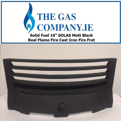 Solid Fuel 16" SOLAS Matt Black Real Flame Fire Heavy Cast Iron Curved Fire Fret