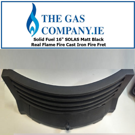 Solid Fuel 16" SOLAS Matt Black Real Flame Fire Heavy Cast Iron Curved Fire Fret