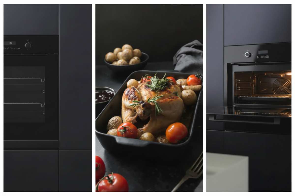 Solgaz Kopia SPG-90-1-1 built-in gas oven in black glass, Oven, Grill & Rotisserie, 67 Litres Rotisserie and raosting tray