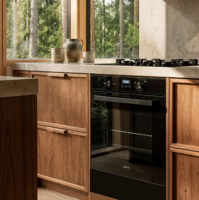 Solgaz SPG-901D Under Counter Black Glass Gas Oven,Grill & Warming Drawer, With Rotisserie, 90 Litres