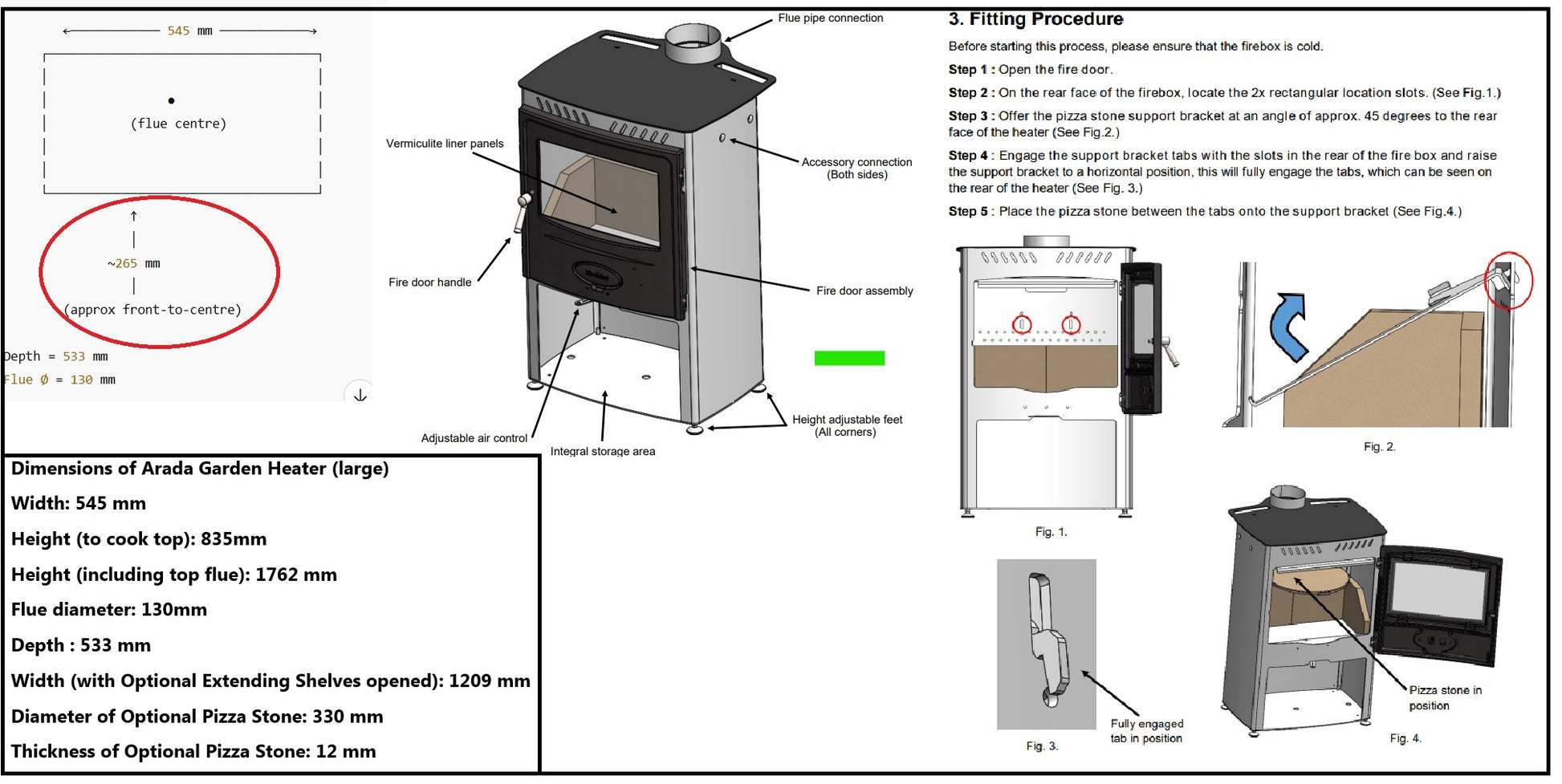 Specs for Arada Outdoor Garden Stove