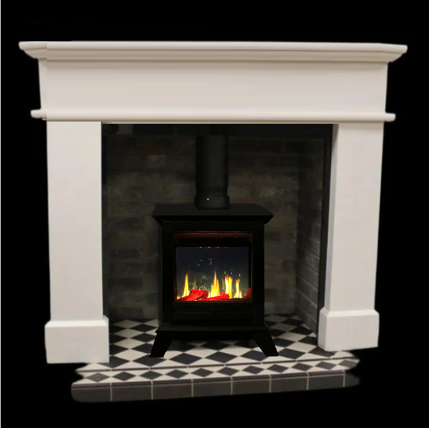 Trance 500 Electric Stove & Pipe in Matt Black Real Log Video-Play Flame Effect (From March 2025)