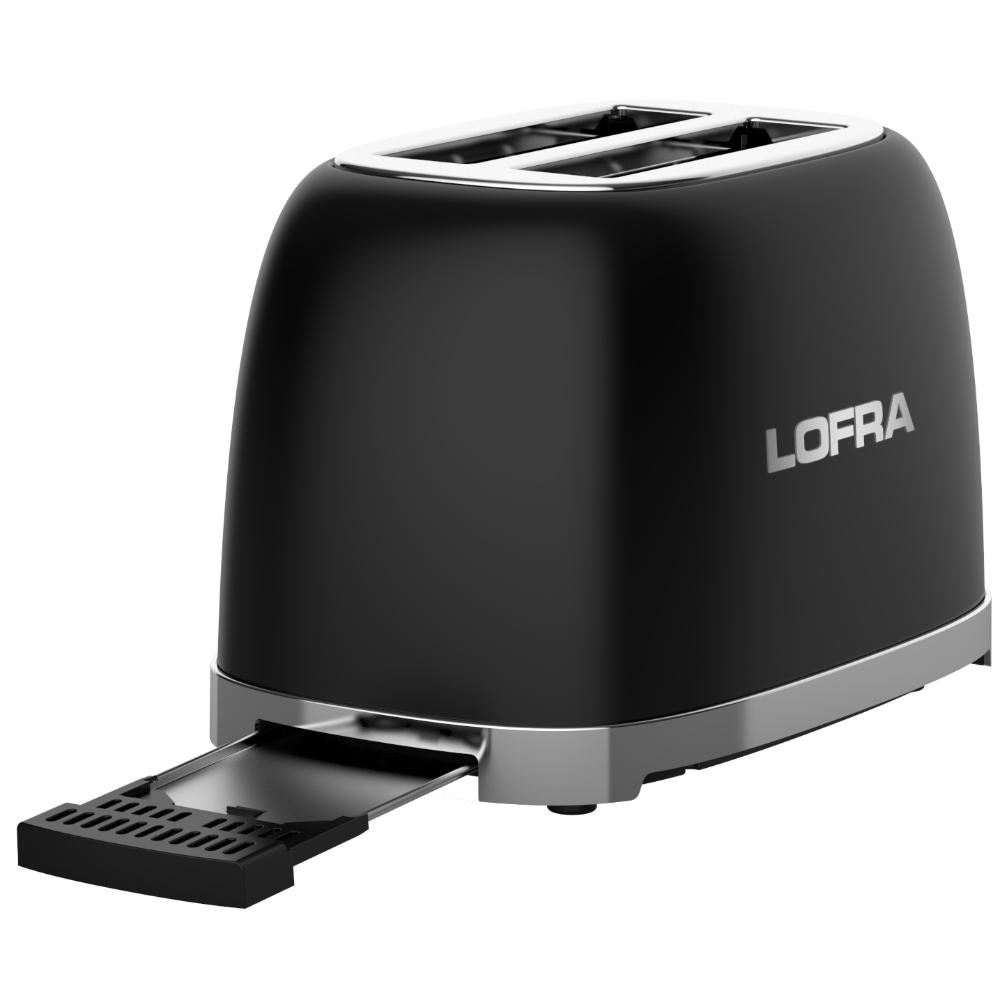 50's Lofra Retro Style 2 Slice Toaster Dolcevita Black | ITANM26E/1 Front On Back Facing with crumb tray