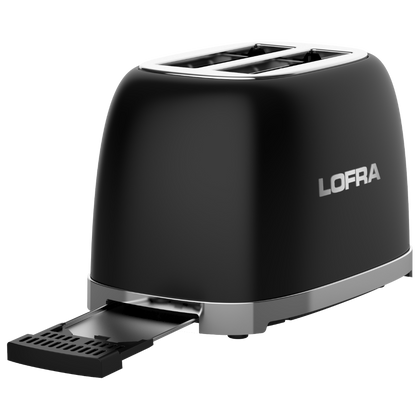 50's Lofra Retro Style 2 Slice Toaster Dolcevita Black | ITANM26E/1 Front On Back Facing with crumb tray