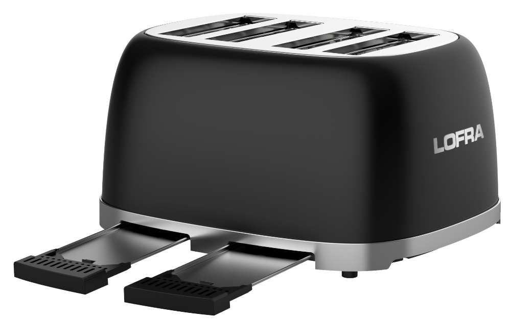 50's Lofra Retro Style 4 Slice Toaster Dolcevita Black | Side on Image Toaster Trays