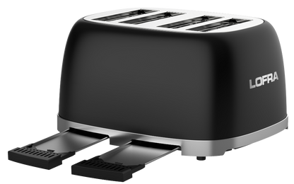 50's Lofra Retro Style 4 Slice Toaster Dolcevita Black | Side on Image Toaster Trays