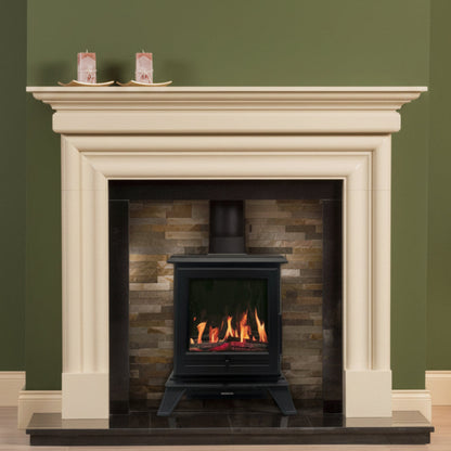 Trance 500 Electric Stove & Pipe in Matt Black Real Log Video-Play Flame Effect
