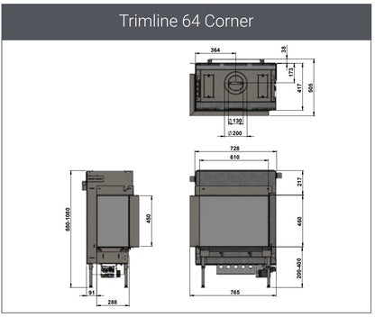Trimline TL64-2L Left Hand Corner Gas Fire Balanced Flue with Burning Logs & Black Glass Liners.