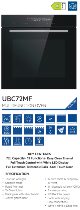Premium CATA Appliance Pack Bundle  Z: Integrated Black Glass Built-In Kitchen Oven UB& Warming Drawer 72MF 