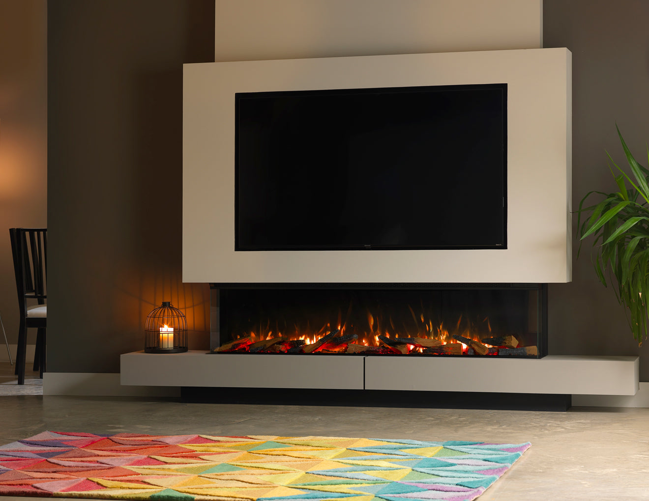 Solus 2.2 Metre Multi Sided Feature Wall Electric Fire 2200mm Screen.
