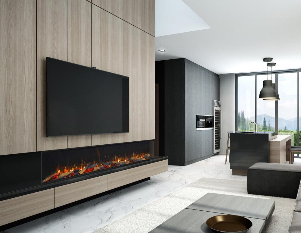 Solus 2.2 metre Electric Feature Wall Fire Corner View