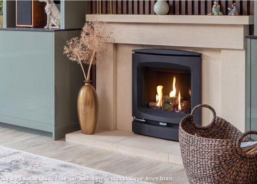 Gazco Logic HE Balanced Flue Log Effect Gas Fire with Vogue Frame