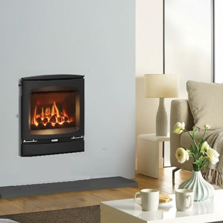 Gazco Logic HE Conventional Flue Log Effect Gas Fire with Vogue Fire Wall Frame