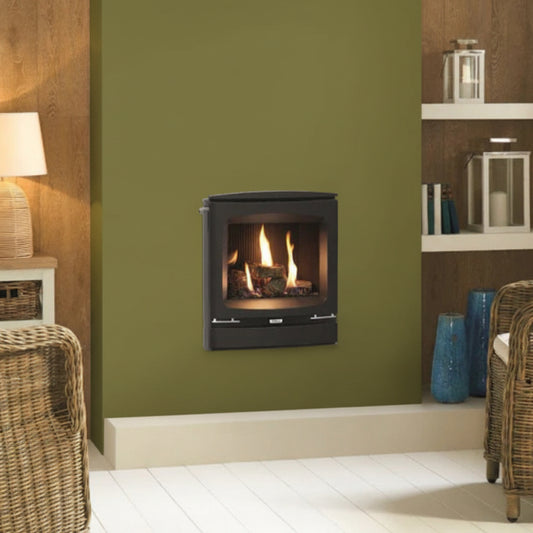 Gazco Logic HE Conventional Flue Log Effect Gas Fire with Vogue Fire Wall Frame
