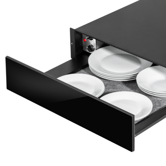 Nero 140 Black Glass Integrated Warming Drawer 60cm-(H x W x D)14.5cm x 56cm x 54.5cm