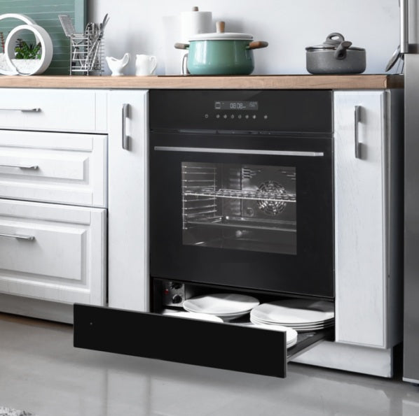 Nero 140 Black Glass Integrated Warming Drawer 60cm-(H x W x D)14.5cm x 56cm x 54.5cm