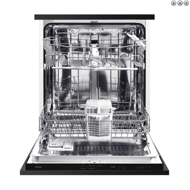 Integrated Dishwasher & Black Glass Canopy Extractor Hood -CDA Appliance Pack: D
