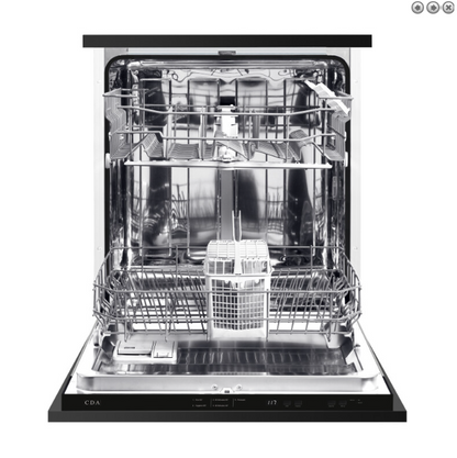 Integrated Dishwasher & Black Glass Canopy Extractor Hood -CDA Appliance Pack: D