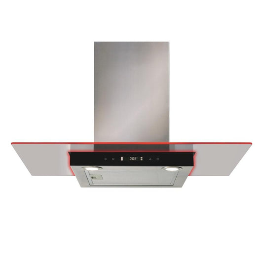 CDA EKN90 Flat Glass Extractor with with Stylish LED Edge Lighting in Blue, Red & Green 90cm