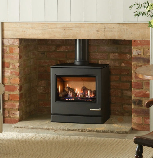 Gazco CL8  Gas Stove – High Efficiency Log Effect Gas Stove in Brick fireplace setting