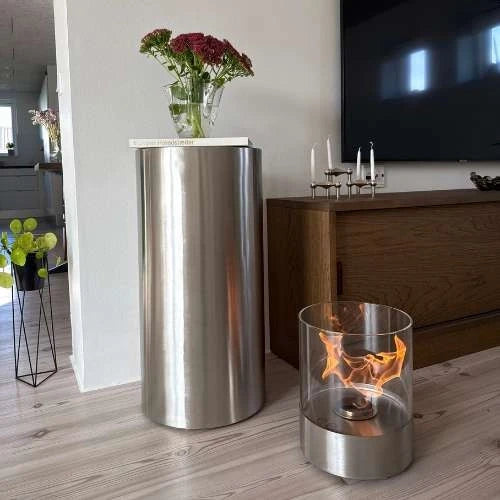 ScandiFlames Dualis Brushed Steel Cylindrical Outdoor or Indoor Bioethanol Pedastol Fire