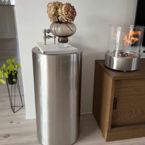 ScandiFlames Dualis Brushed Steel Cylindrical Outdoor or Indoor Bioethanol Pedastol Fire