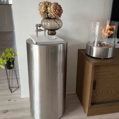ScandiFlames Dualis Brushed Steel Cylindrical Outdoor or Indoor Bioethanol Pedastol Fire