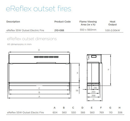 Gazco eReflex 55W Electric Fire 22" Media Wall Electric Fire Ireland Built-In Electric Fire