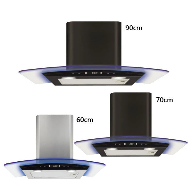 CDA EKP Curved Glass Extractor Cooker Hood with Edge Mood Light in Blue, Red, Green LED