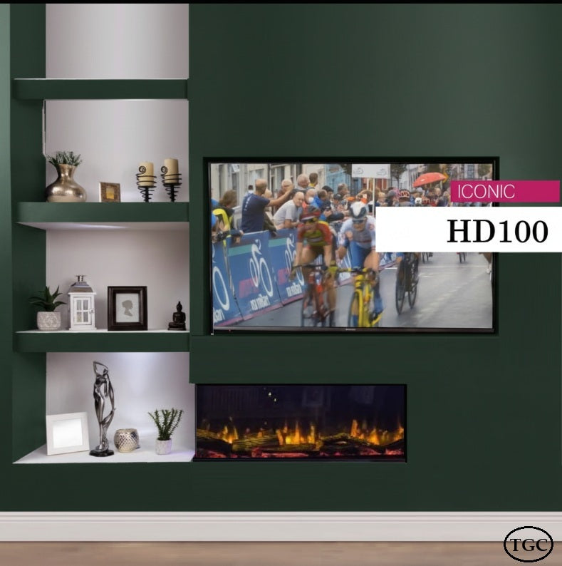 Solarflame Iconic 1000mm Electric Fire EICONHD100-with Deluxe Log Set