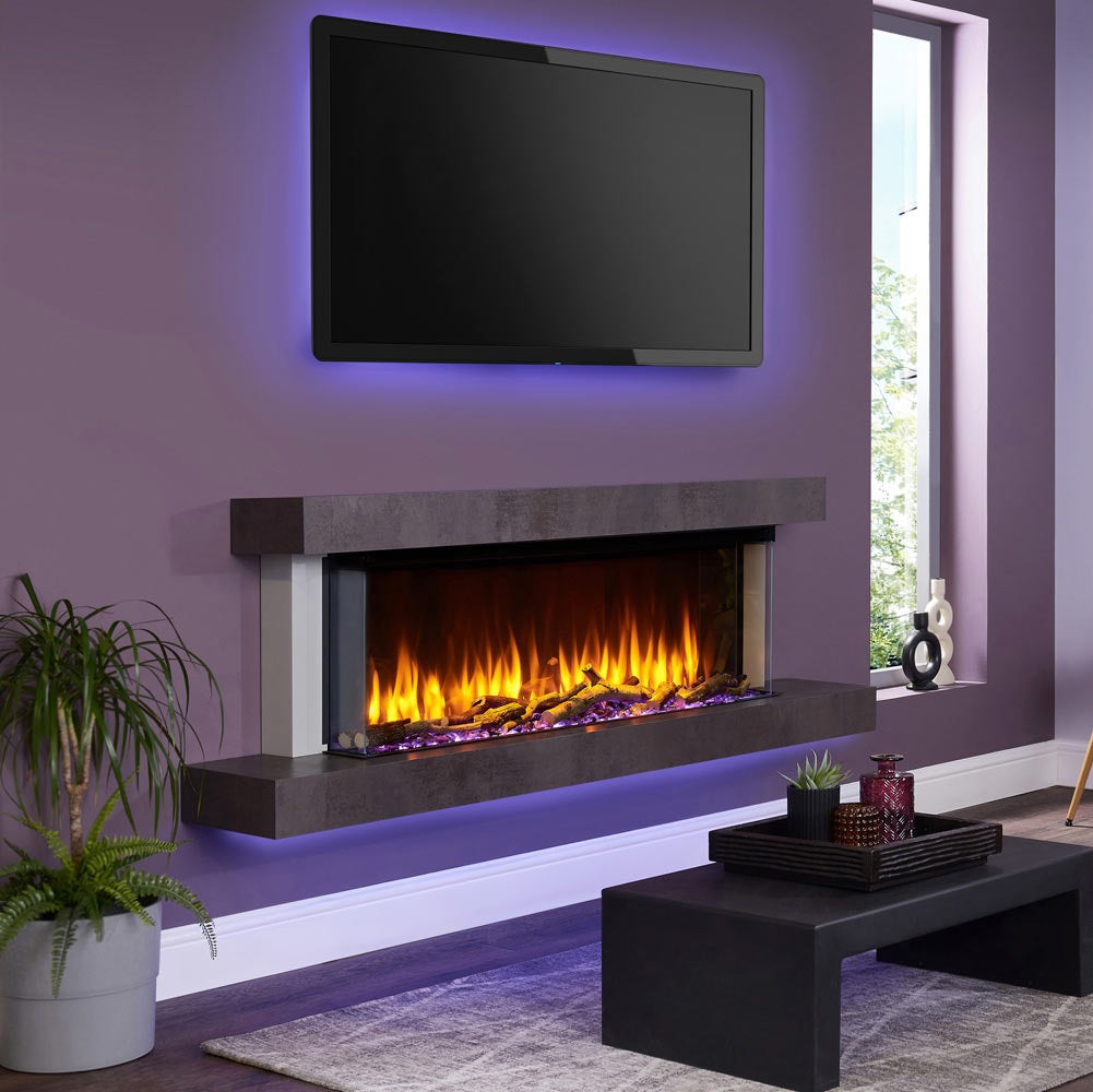 C&J iRange i1100e Slimline Multi-Sided Electric Fire with "REAL" CHOPPED WOOD LOGS
