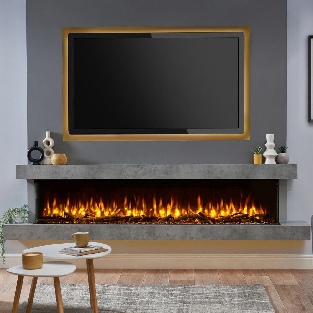 C&J iRange i2000e Slimline Multi-Sided Electric Fire with REAL CHOPPED WOOD LOGS
