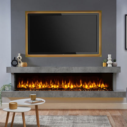 C&J iRange i2000e Slimline Multi-Sided Electric Fire with REAL CHOPPED WOOD LOGS