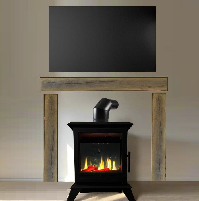 Trance 500 Electric Stove & Pipe in Matt Black Real Log Video-Play Flame Effect (From March 2025)