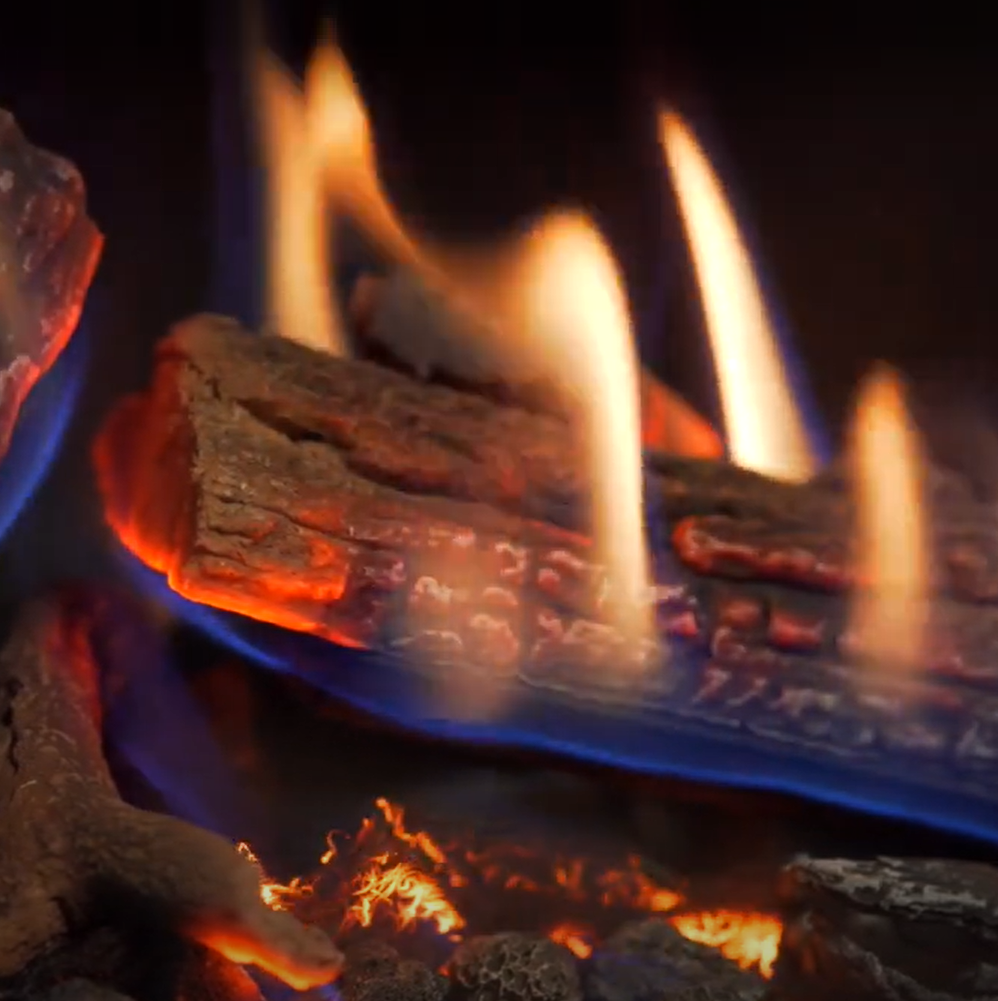 Wildfire Ravel 750 HE Log Effect Slide Control Conventional Flue Gas Fire with Edge Trim