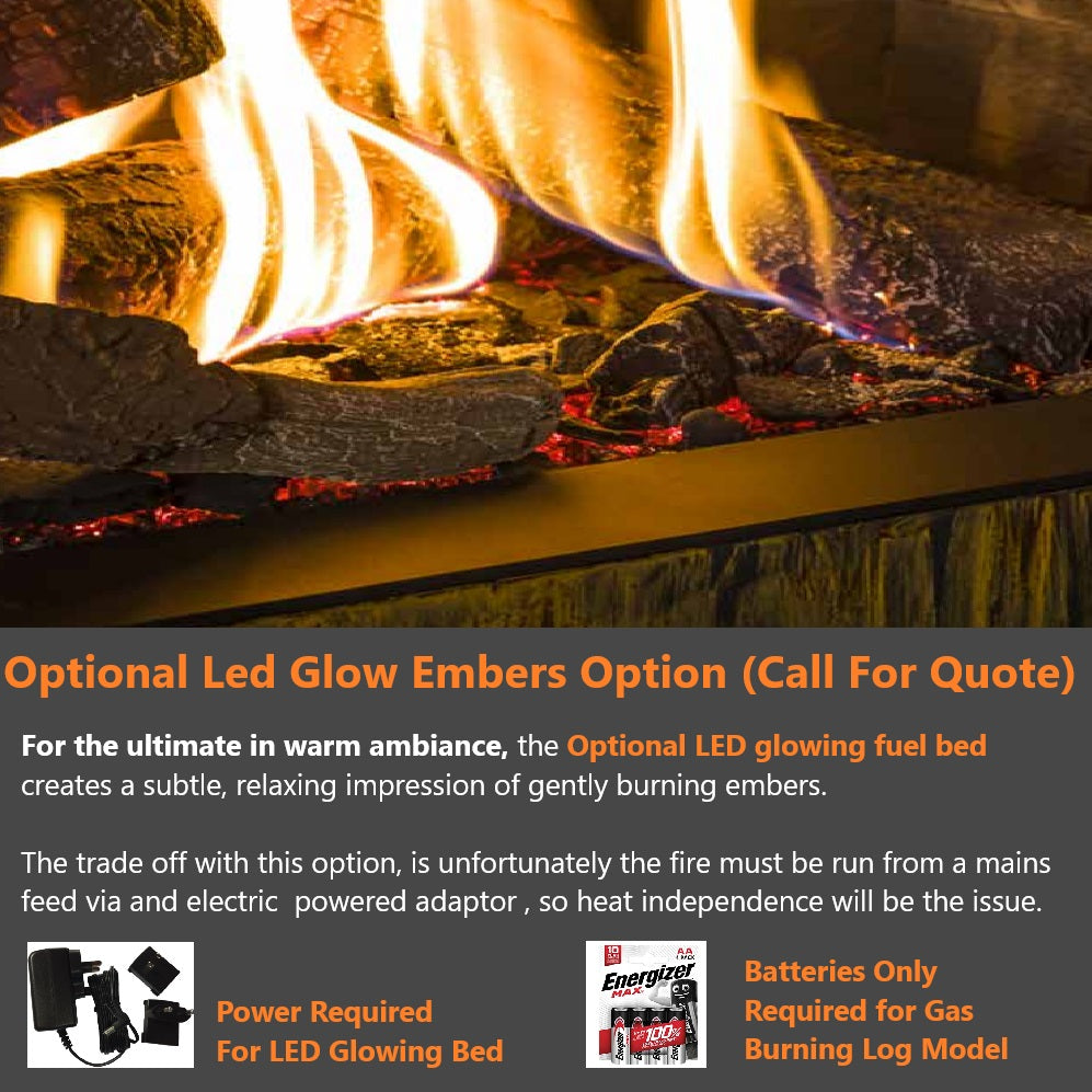 Trimline TL83-1 Front Facing Balanced Flue Gas Fire with Burning Log ,Black Glass Liners.