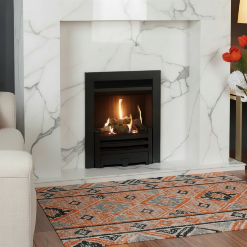 Gazco Logic HE Conventional Flue Log Effect Gas Fire with Black Frame and Front