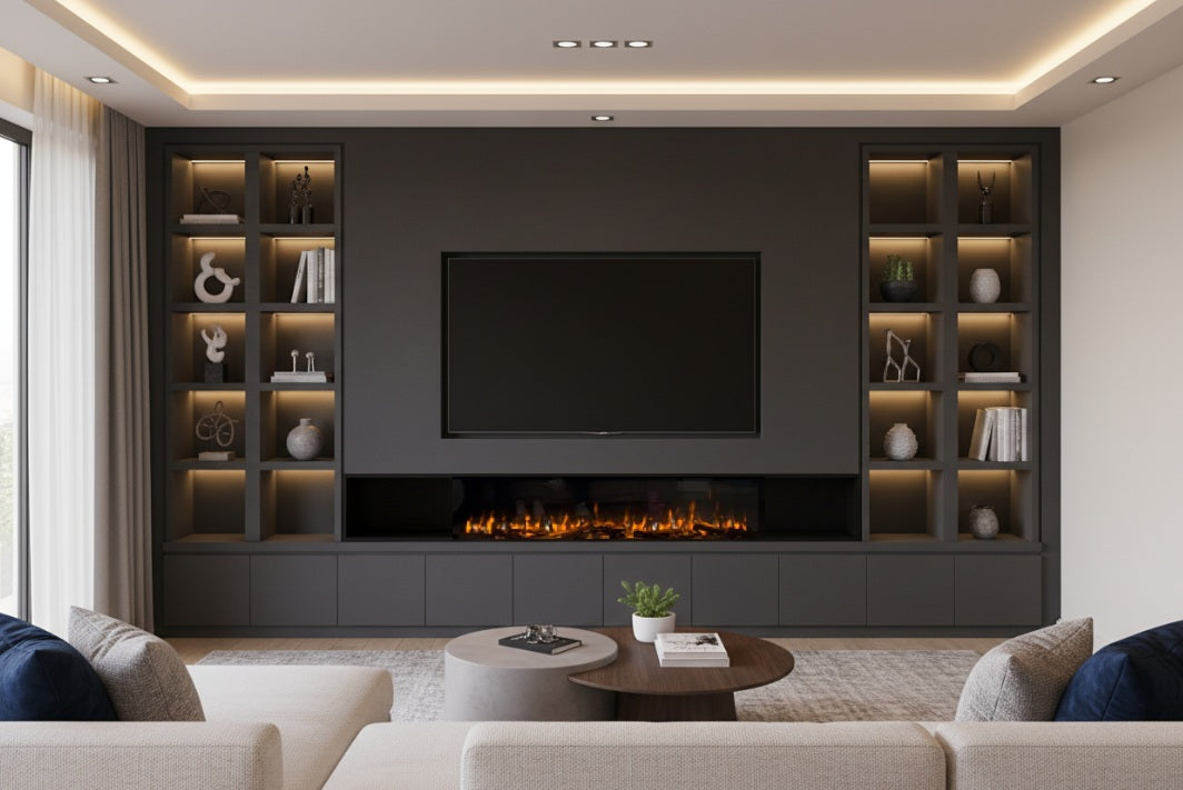 C&J iRange i1500e Slimline Multi-Sided Electric Fire with Real Chopped Coppice Logs Video at TheGasCompany.ie