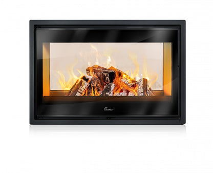 Watch the amzing wood burning features and and design of the Launza 800 Double Sided Wood Burning Stove : Also avaialble as a freestanding unit (At additional cost)