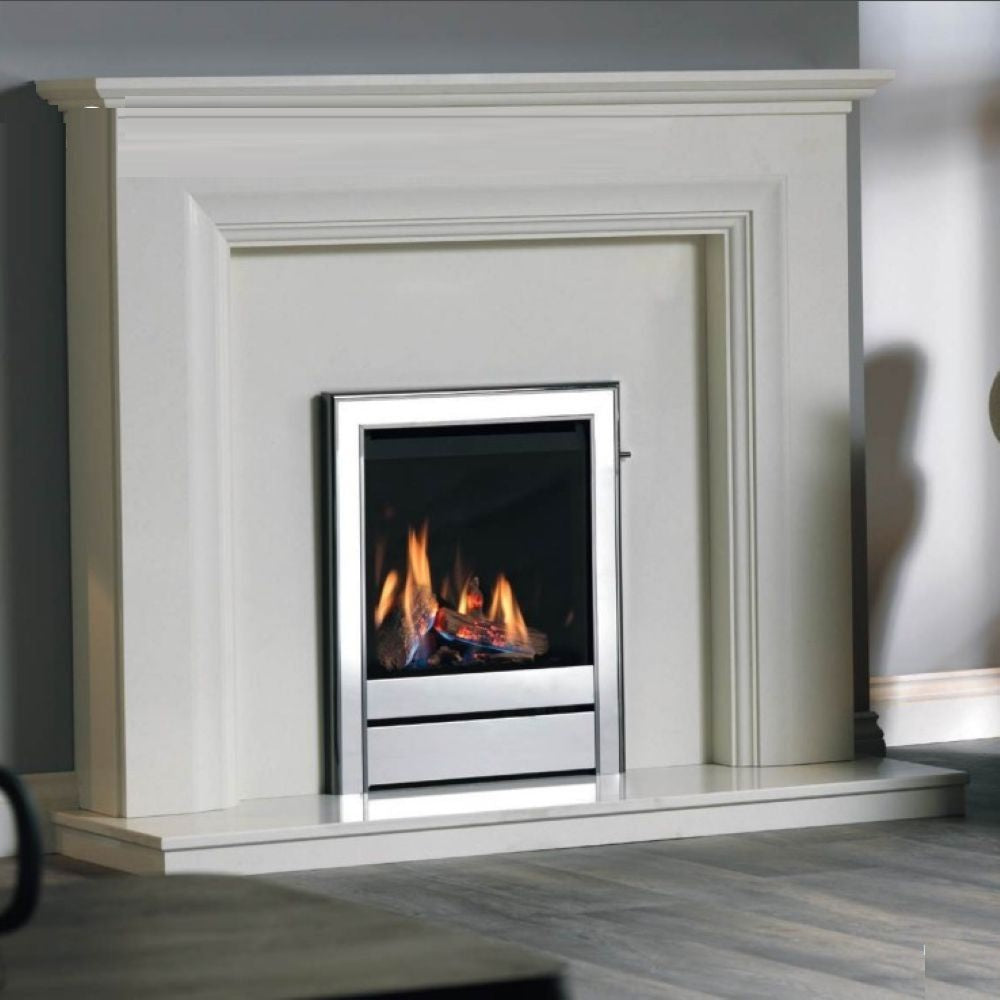 Wildfire Ravel 400 HE Log Effect Slide Control Conventional Flue Gas Fire with Black Nickel & Chrome Contemporary Trim cream fireplace 