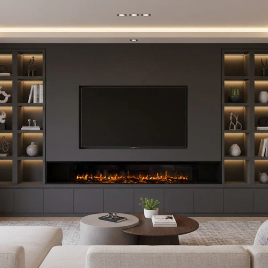 C&J iRange i1500e Slimline Multi-Sided Electric Fire with Real Chopped Coppice Logs